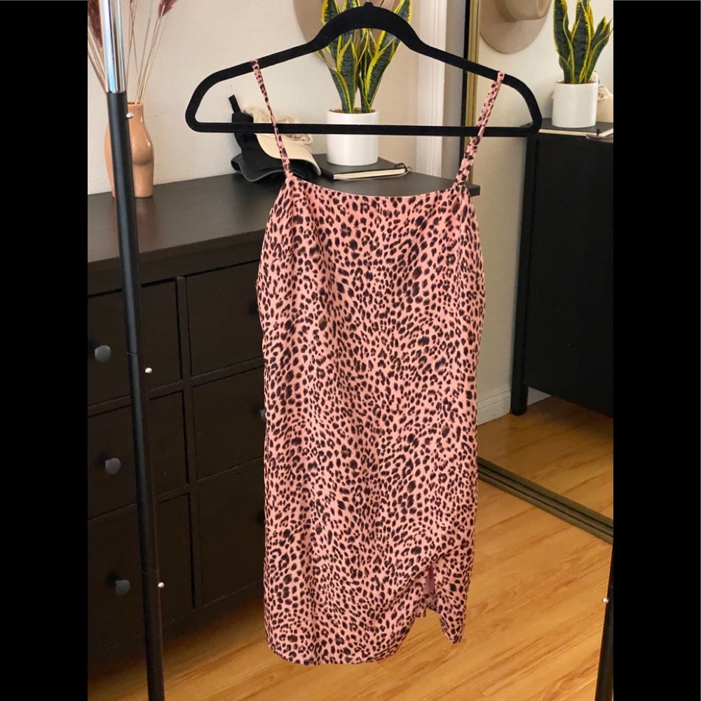 Pink leopard slip dress